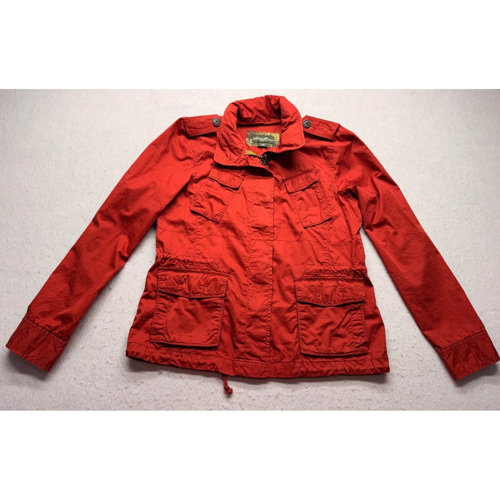 Eddie Bauer Womens Red Utility Field Jacket Medium Cargo Pockets Full Zip Hooded